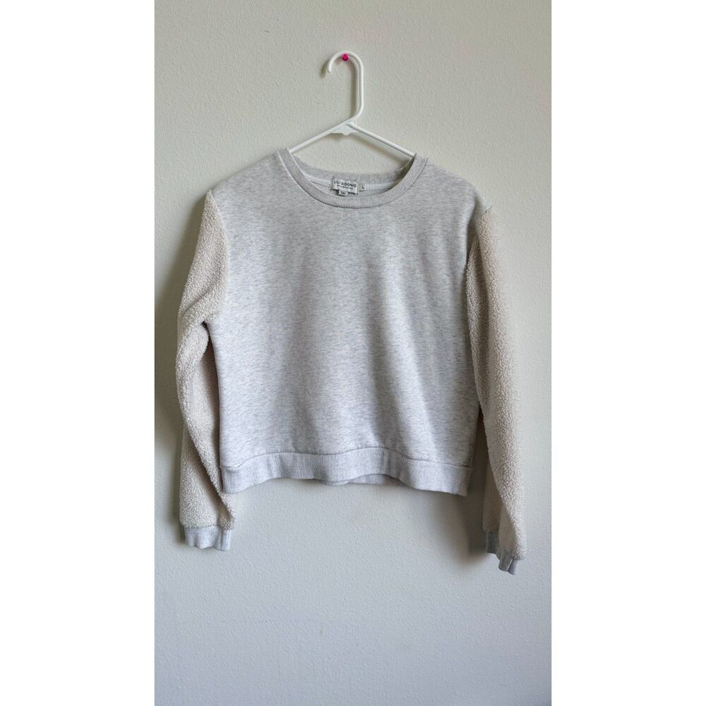 Lili Sidonio Molly Bracken Womens L Gray Teddy Sleeve Crewneck Sweatshirt
